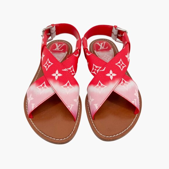 Louis Vuitton Palma Flat Sandals Size 37.5 US 7.5 Pink Ombre LV Criss Cross - Picture 3 of 16